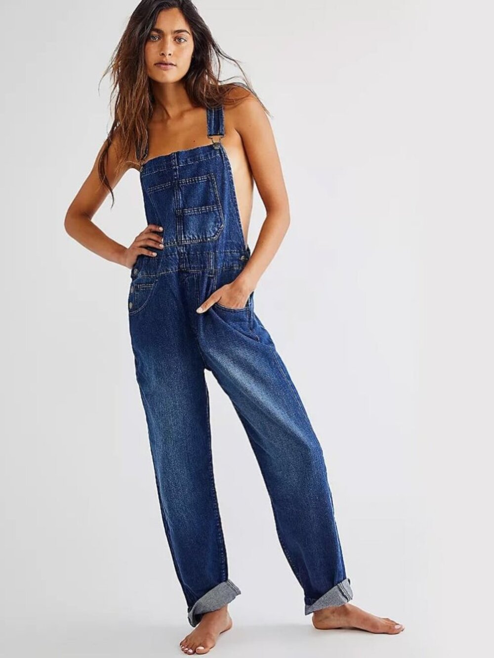 We The Free by Free People Ziggy Denim Overalls - Dark Wash - Size Small